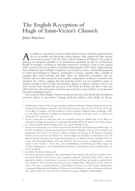 The English Reception of Hugh of Saint-Victor's Chronicle