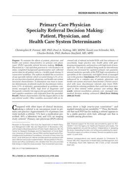 Primary Care Physician Specialty Referral Decision Making: Patient, Physician, and Health Care System Determinants