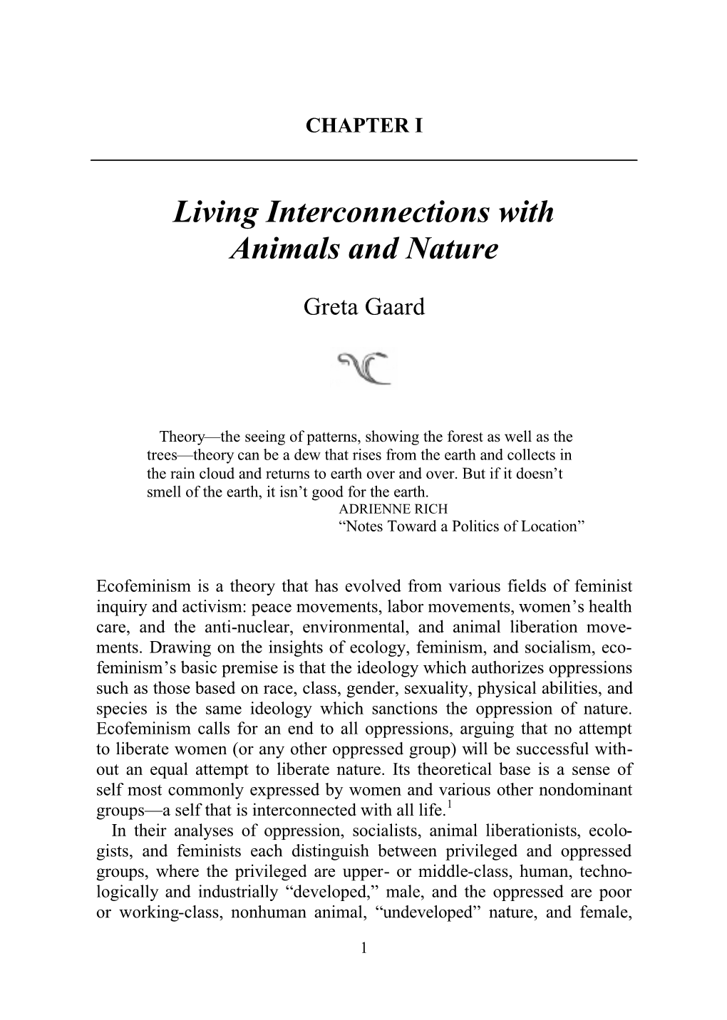 Living Interconnections with Animals and Nature