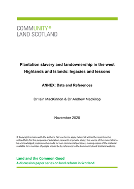 Plantation Slavery and Landownership in the West Highlands and Islands: Legacies and Lessons