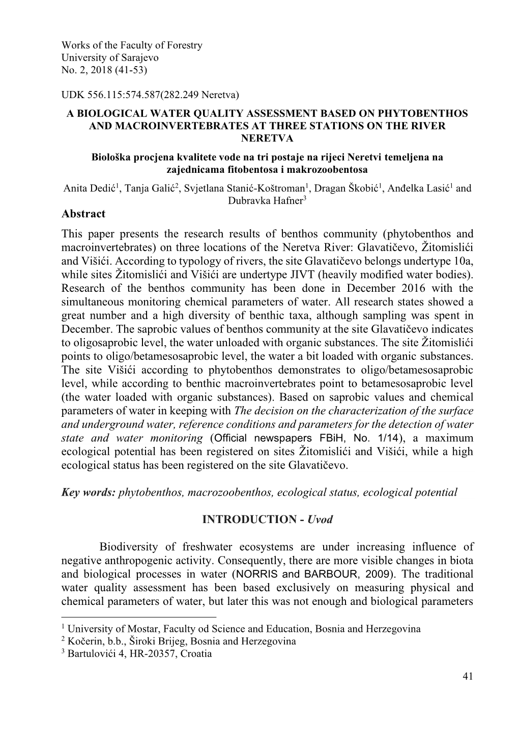 Abstract This Paper Presents the Research Results of Benthos