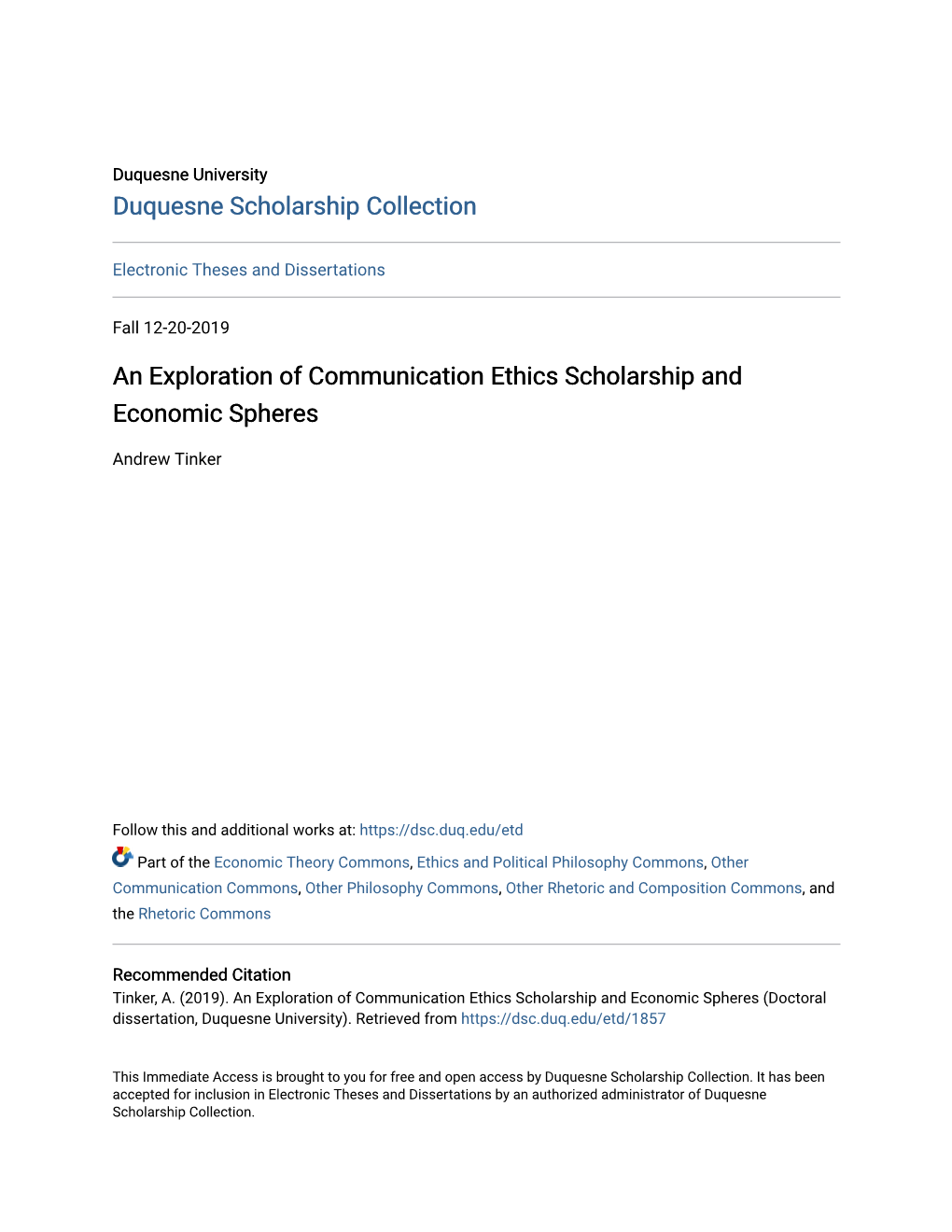 An Exploration of Communication Ethics Scholarship and Economic Spheres