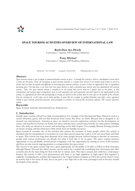 Space Tourism Activities Overview of International Law