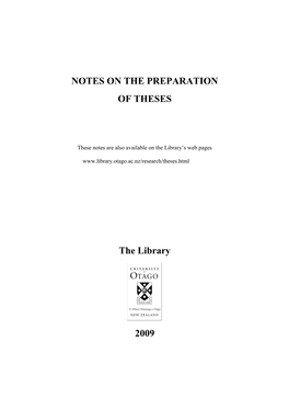 NOTES on the PREPARATION of THESES the Library 2009
