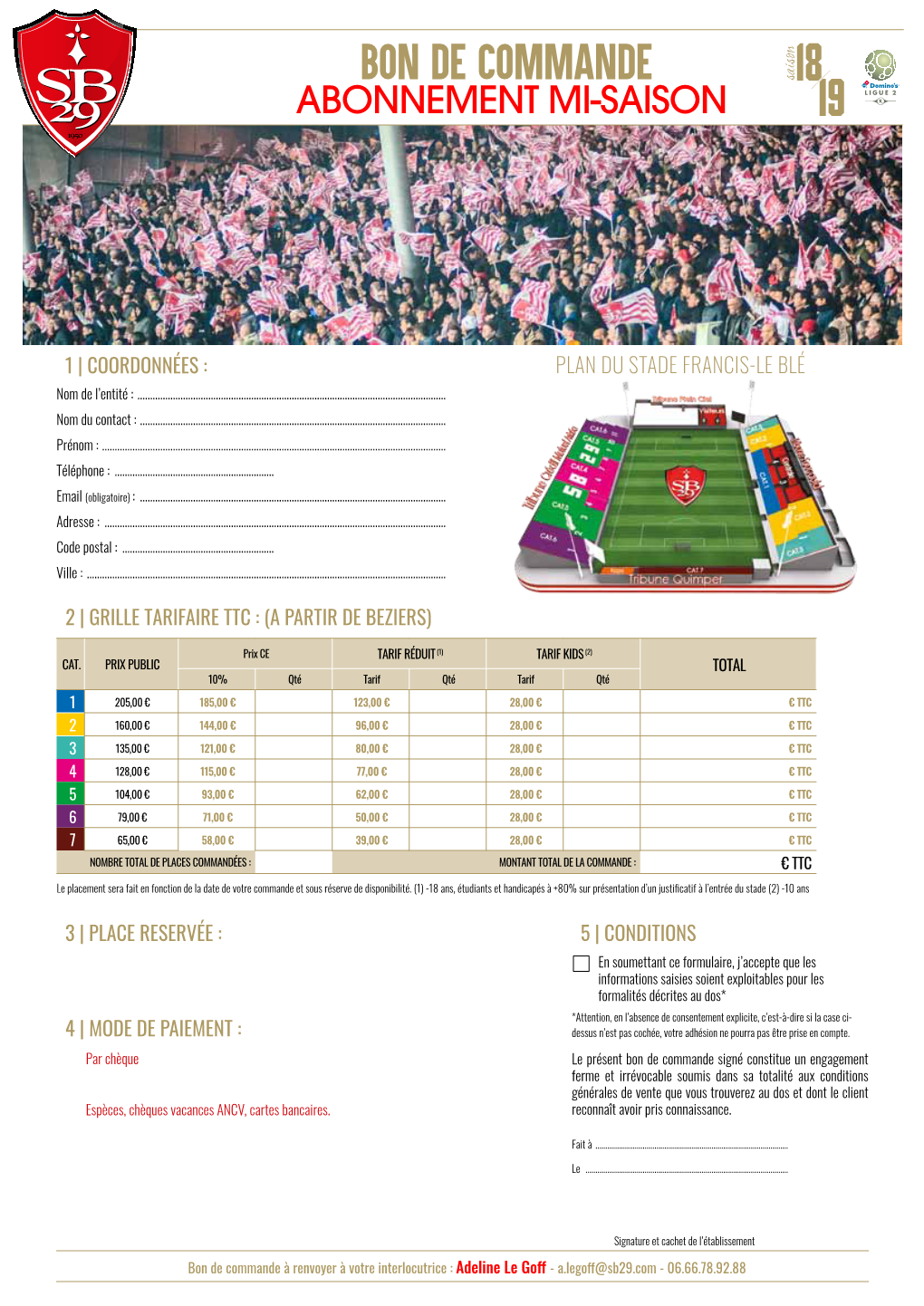 Conditions Générales De Vente Des ADHÉSIONS Du Stade Brestois 29 | Saison 2018-19