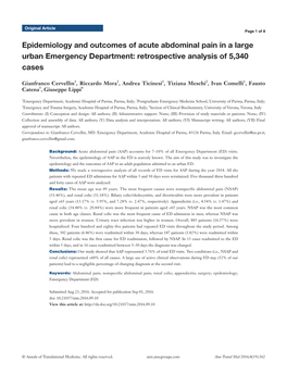 Epidemiology and Outcomes of Acute Abdominal Pain in a Large Urban Emergency Department: Retrospective Analysis of 5,340 Cases