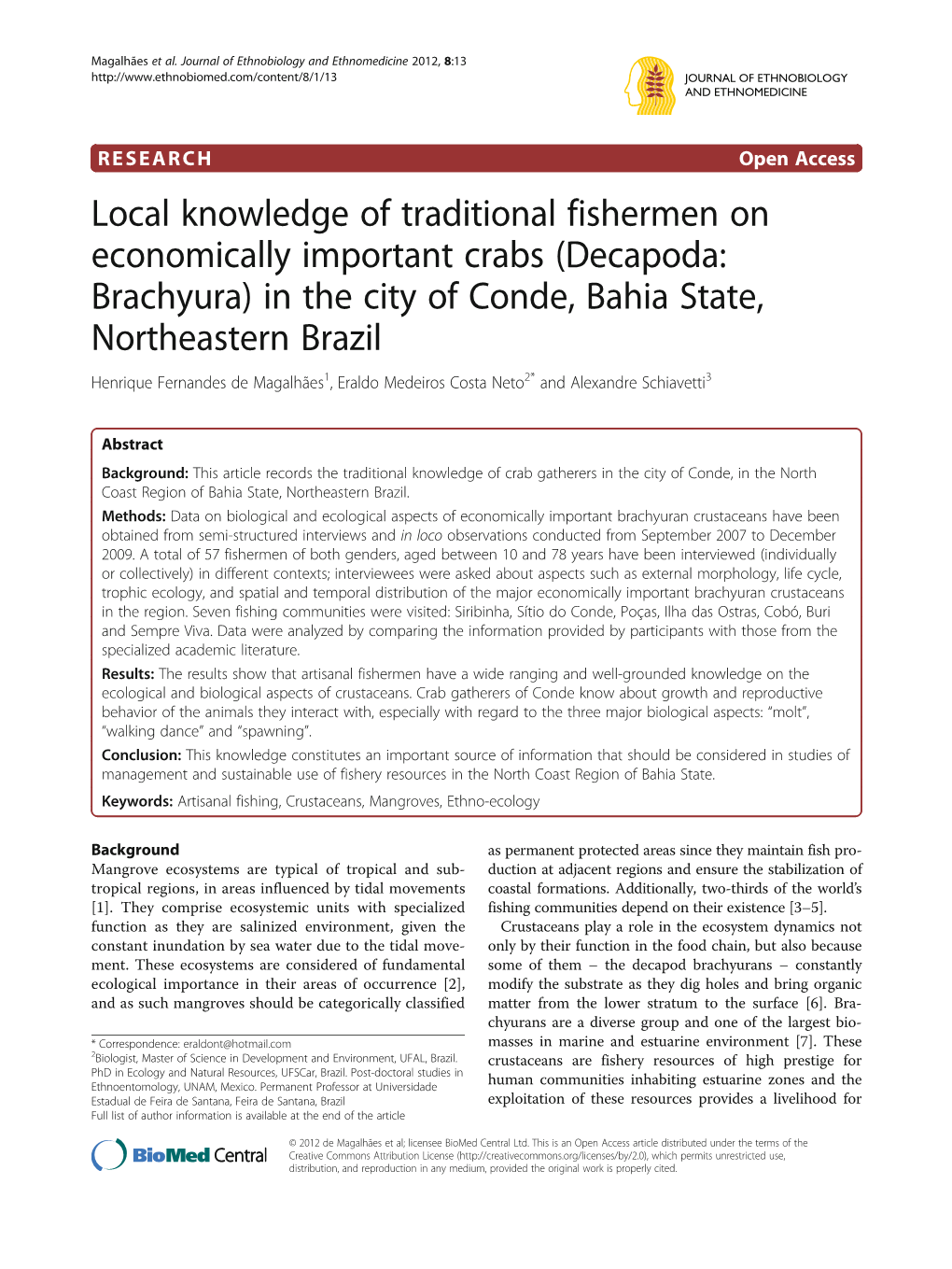 Local Knowledge of Traditional Fishermen on Economically Important Crabs (Decapoda: Brachyura) in the City of Conde, Bahia State