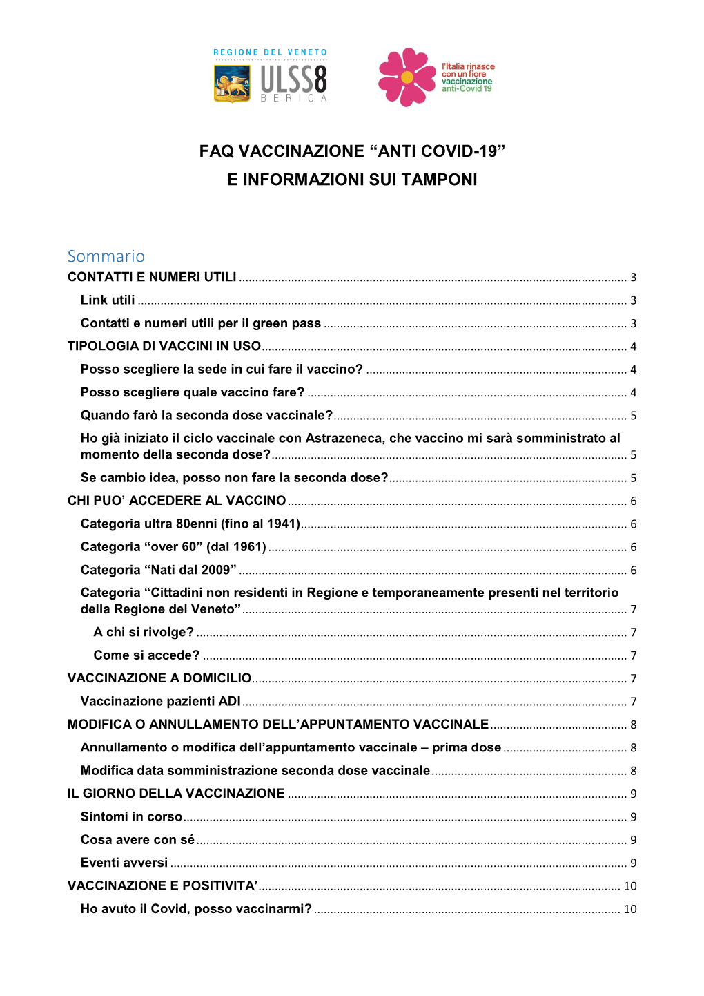 Faq Vaccinazione “Anti Covid-19” E Informazioni Sui Tamponi