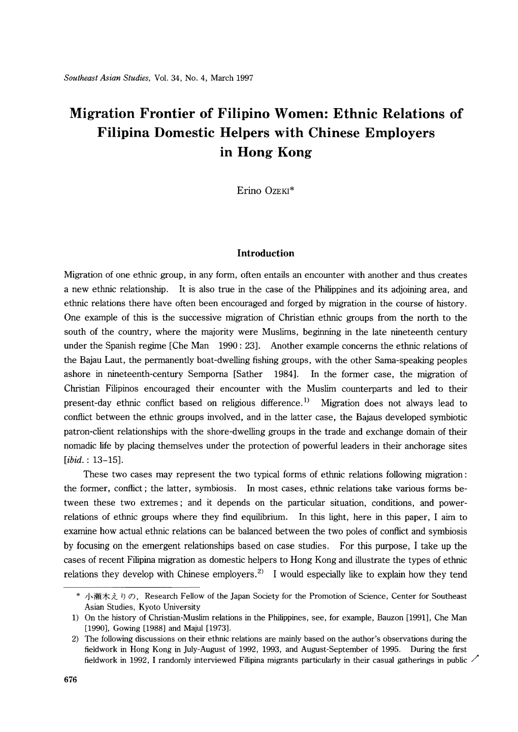 Ethnic Relations of Filipina Domestic Helpers with Chinese Employers in Hong·Kong