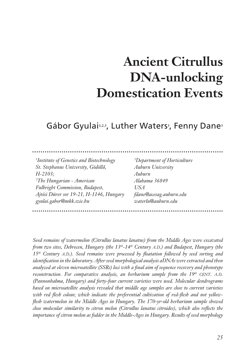 Ancient Citrullus DNA-Unlocking Domestication Events