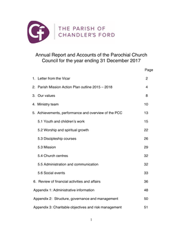 Annual Report and Accounts of the Parochial Church Council for the Year Ending 31 December 2017