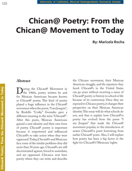 Chican@ Poetry: from the Chican@ Movement to Today By: Maricela Rocha