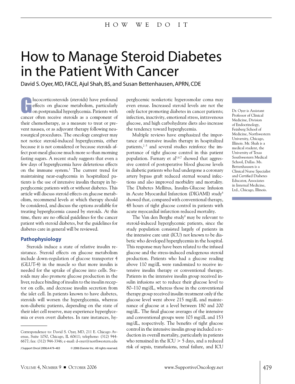 How to Manage Steroid Diabetes in the Patient with Cancer David S