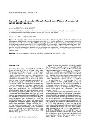 Chemical Composition and Antifungal Effect of Anise (Pimpinella Anisum L.) Fruit Oil at Ripening Stage