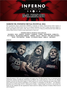 Sodom Til Inferno Metal Festival 2016