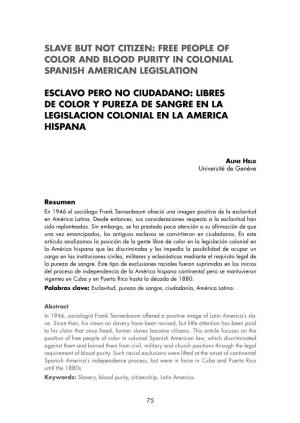 Free People of Color and Blood Purity in Colonial Spanish American Legislation