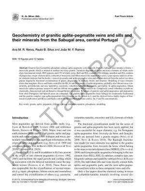Geochemistry of Granitic Aplite-Pegmatite Veins and Sills and Their Minerals from the Sabugal Area, Central Portugal