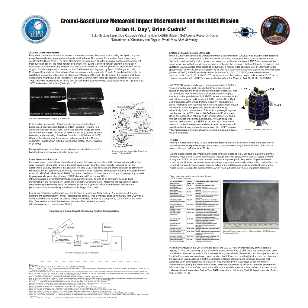 Ground-Based Lunar Meteoroid Impact Observations and the LADEE Mission Brian H