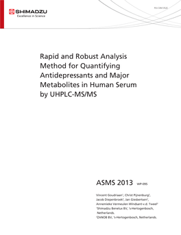 Rapid and Robust Analysis Method for Quantifying Antidepressants and Major Metabolites in Human Serum by UHPLC-MS/MS