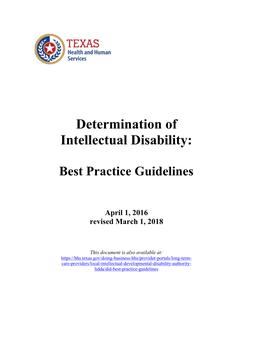 Determination of Intellectual Disability (DID): Best Practice Guidelines