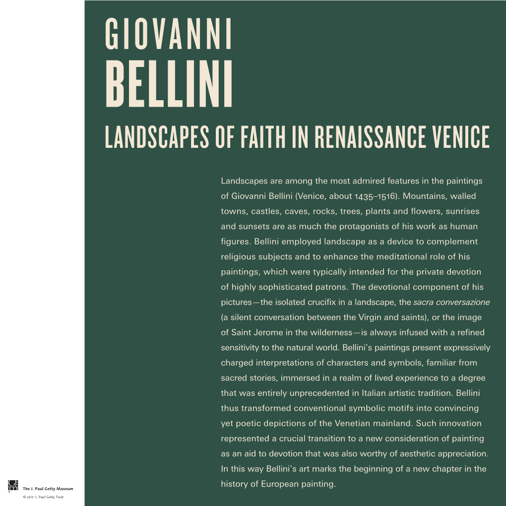 Giovanni Bellini Landscapes of Faith in Renaissance Venice
