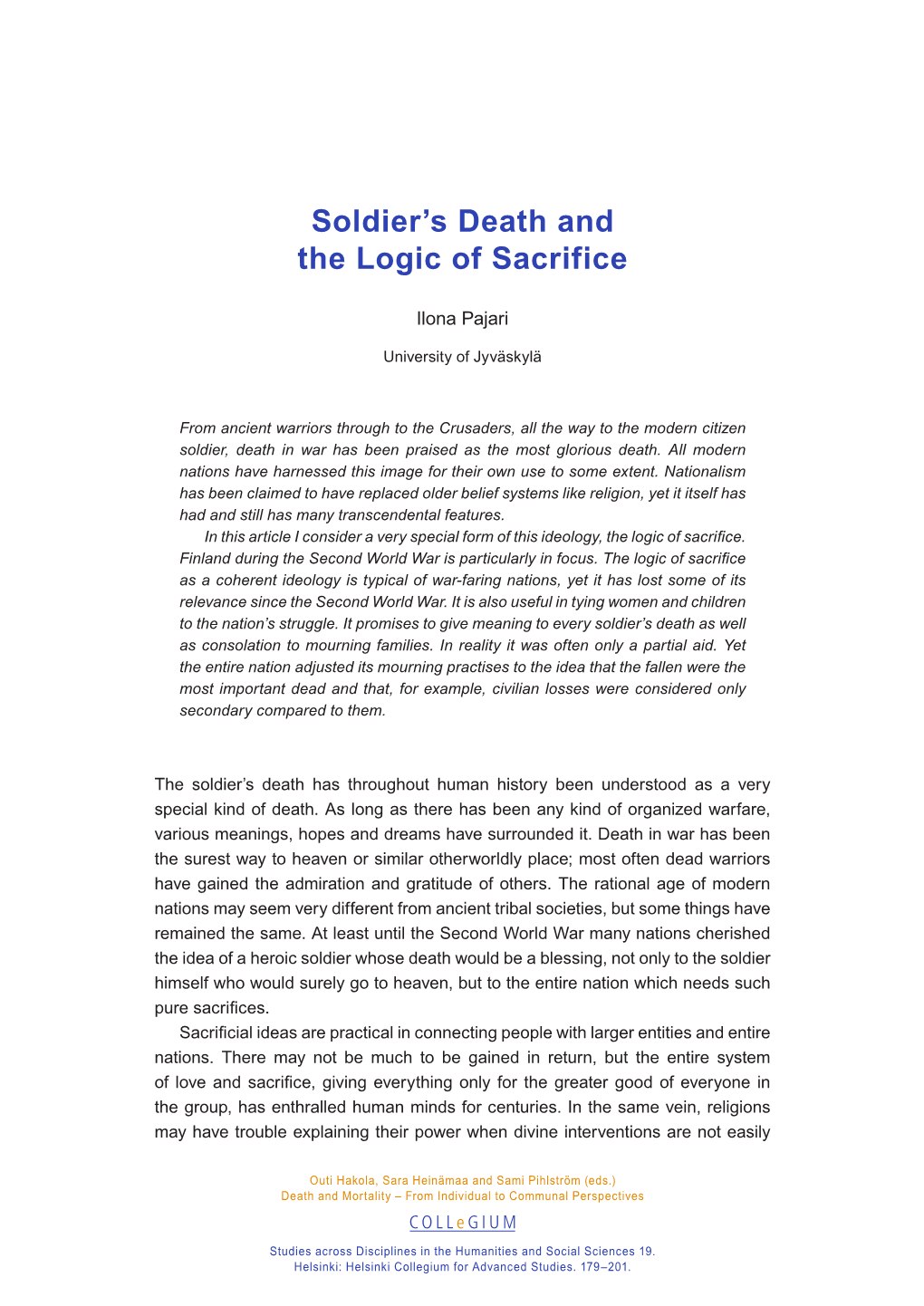 Soldier's Death and the Logic of Sacrifice