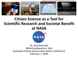 Citizen Science As a Tool for Scientific Research and Societal Benefit at NASA