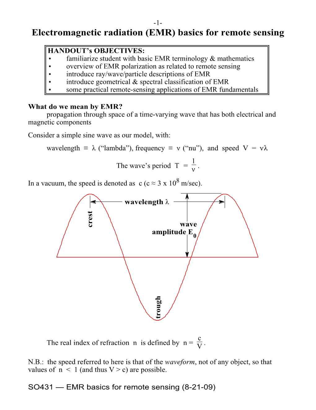 Electromagnetic Radiation (EMR) Basics for Remote Sensing