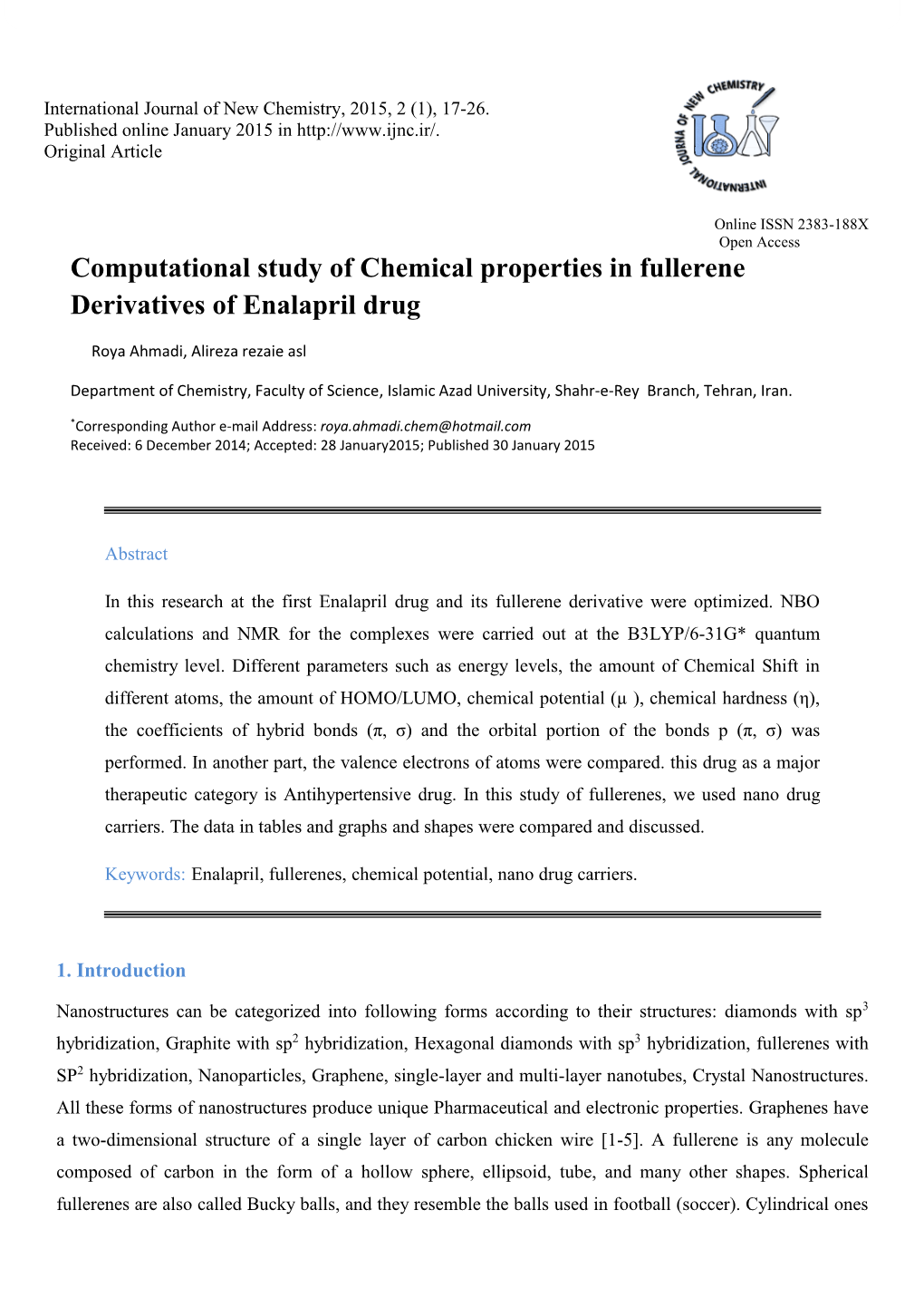 International Journal of New Chemistry 2015, 2 (1), 188-197 R