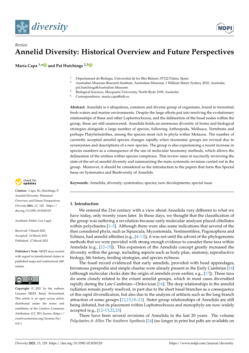 Annelid Diversity: Historical Overview and Future Perspectives