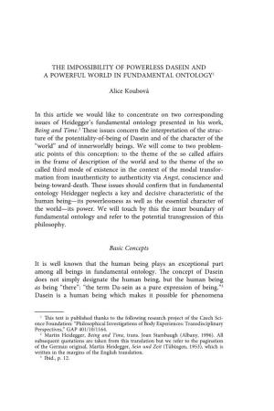 The Impossibility of Powerless Dasein and a Powerful World in Fundamental Ontology1