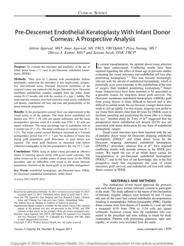 Pre-Descemet Endothelial Keratoplasty with Infant Donor Corneas: a Prospective Analysis