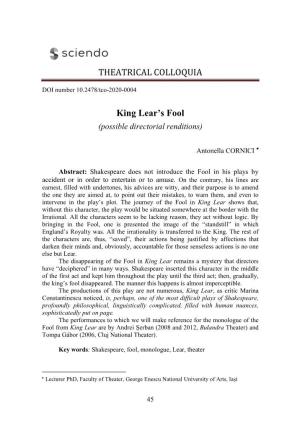 King Lear's Fool (Possible Directorial Renditions)