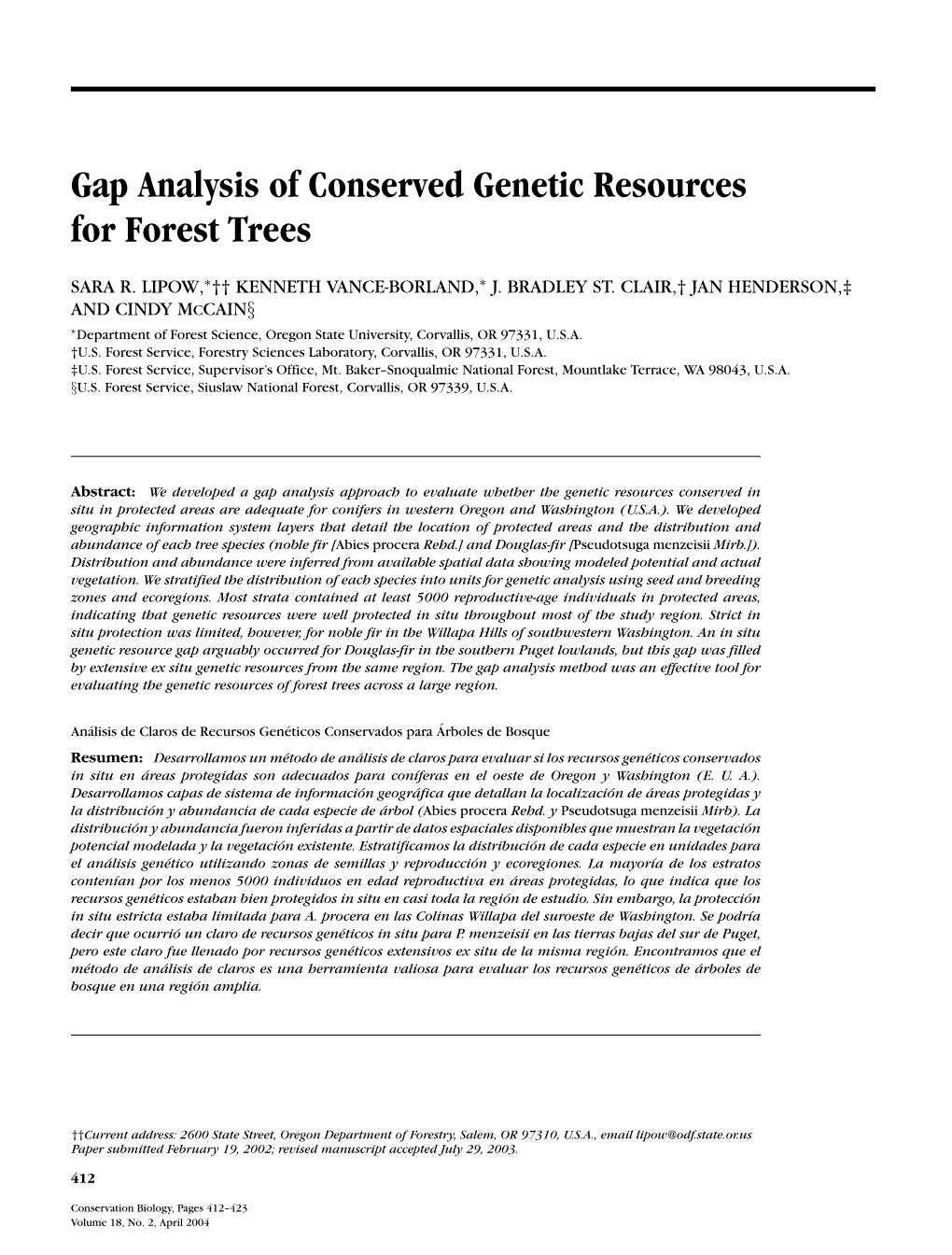 Gap Analysis of Conserved Genetic Resources for Forest Trees