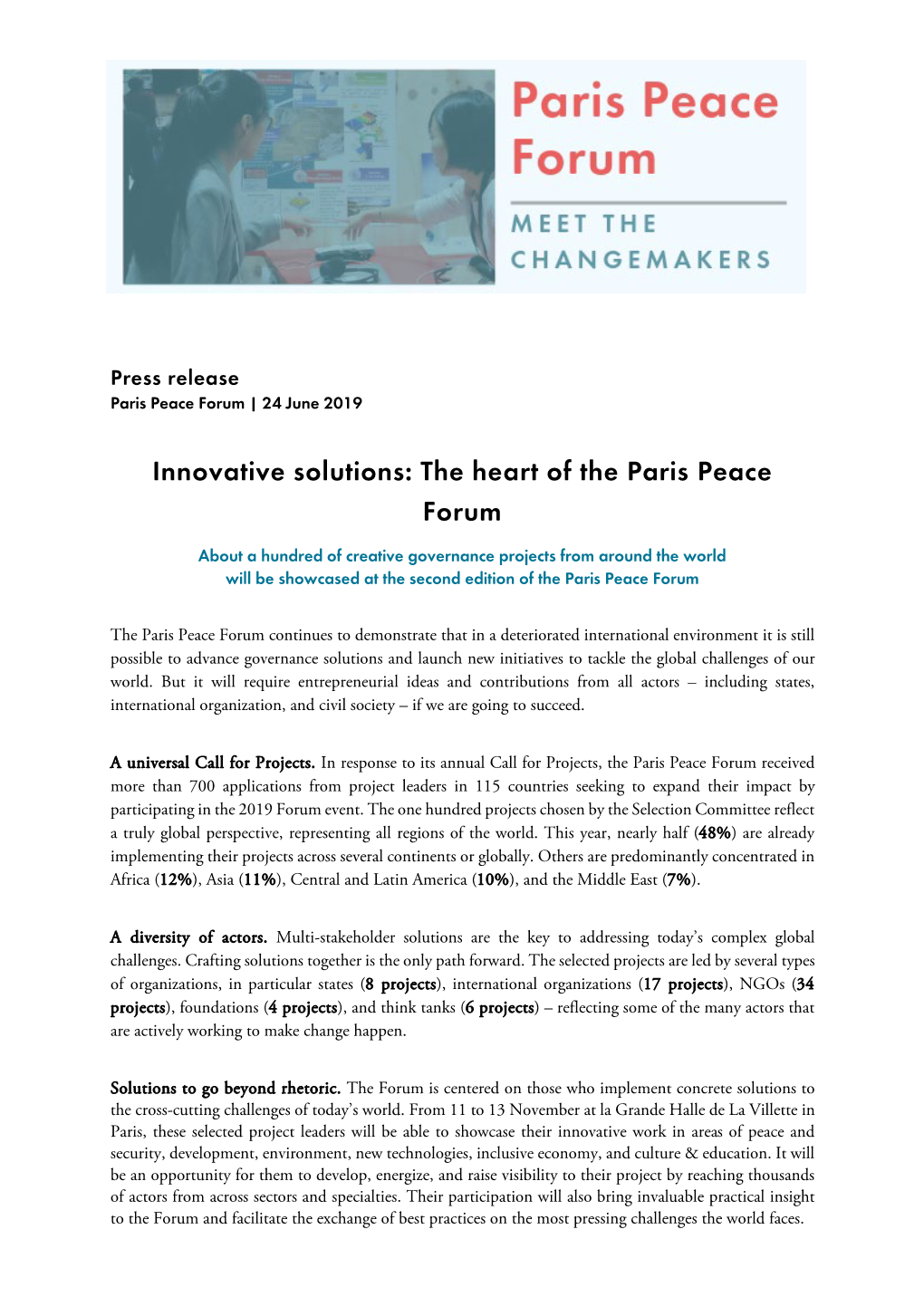 Innovative Solutions: the Heart of the Paris Peace Forum