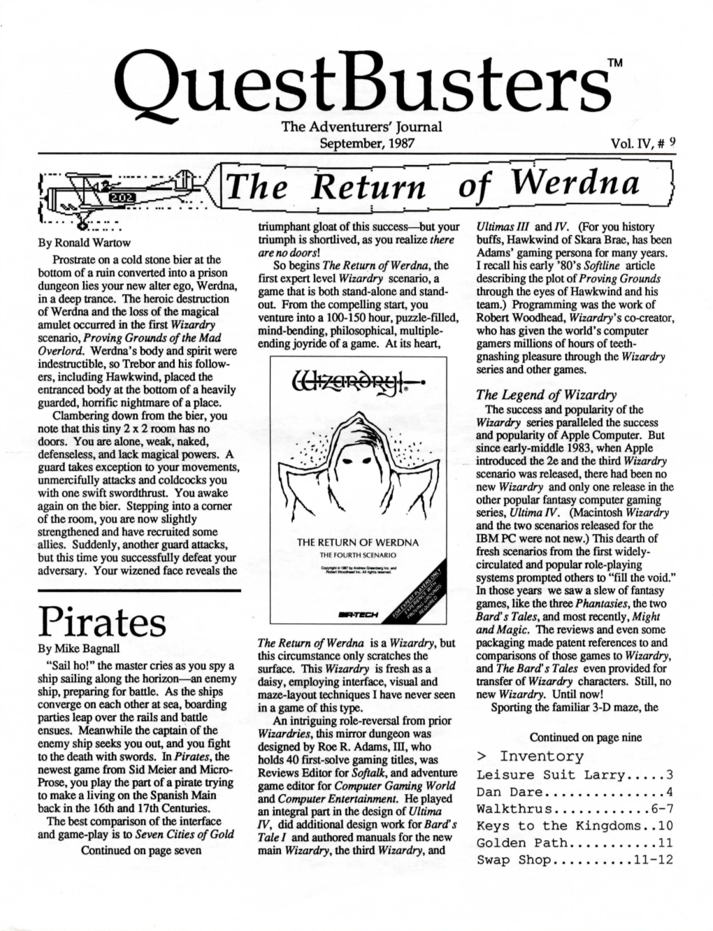 Uestbusters™ the Adventurers' Journal September, 1987 Vol