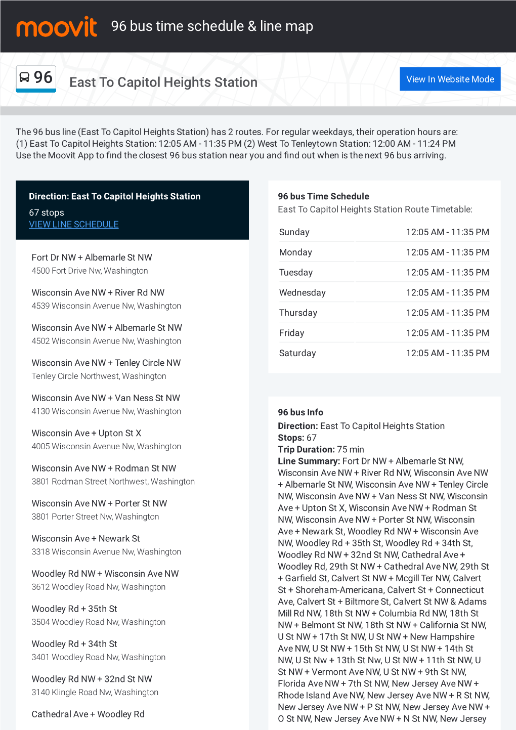 96 Bus Time Schedule & Line Route