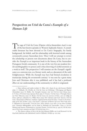 Perspectives on Uriel Da Costa's Example of a Human Life