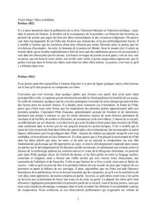 1 Victor Hugo: Odes Et Ballades Préface 1822 Il Y a Deux Intentions
