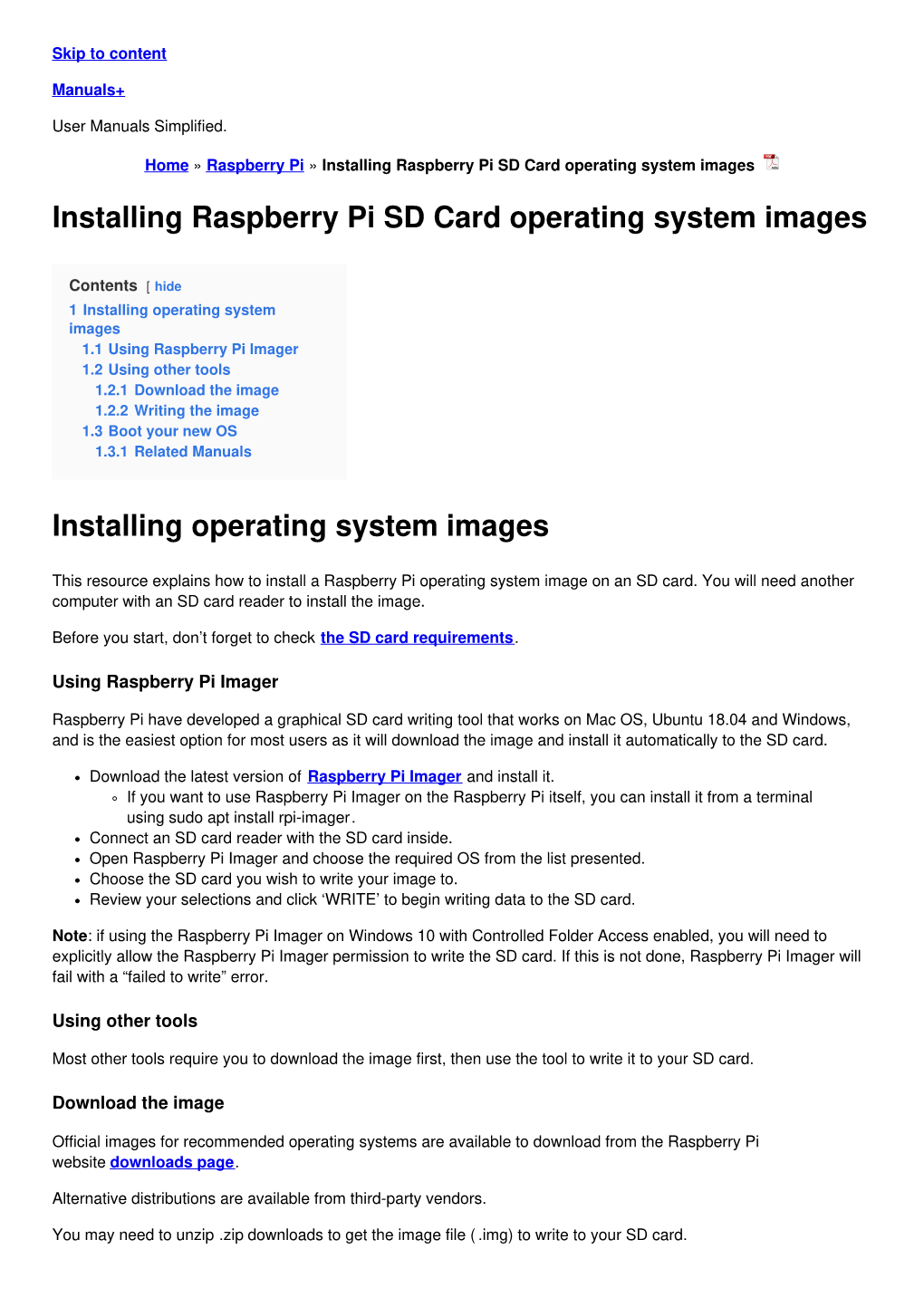 Installing Raspberry Pi SD Card Operating System Images