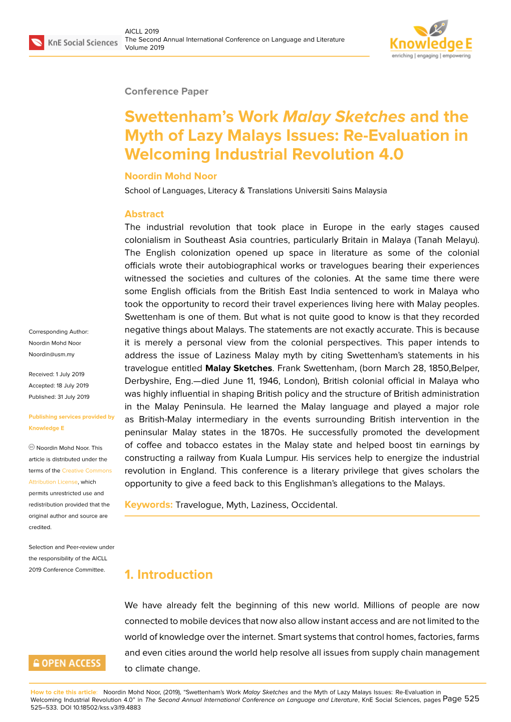 Swettenham's Work Malay Sketches and the Myth Of