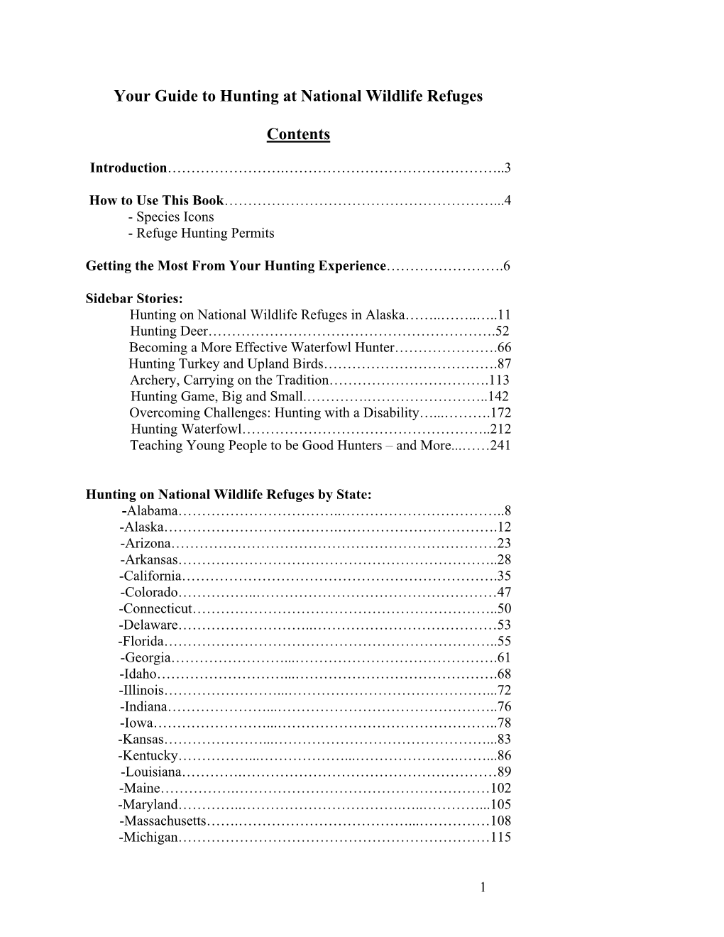 Your Guide to Hunting at National Wildlife Refuges Contents