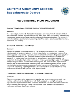 California Community Colleges Baccalaureate Degree