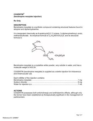 Cogentin (Benztropine Mesylate) Injection Label