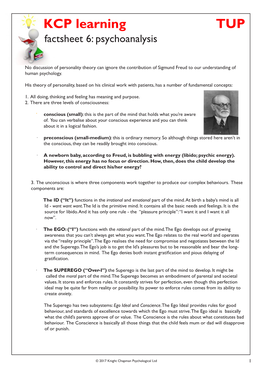 KCP Learning TUP Factsheet 6: Psychoanalysis