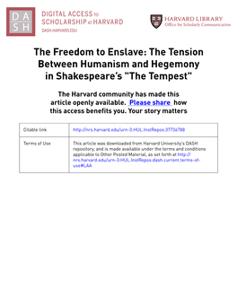 The Tension Between Humanism and Hegemony in Shakespeare's
