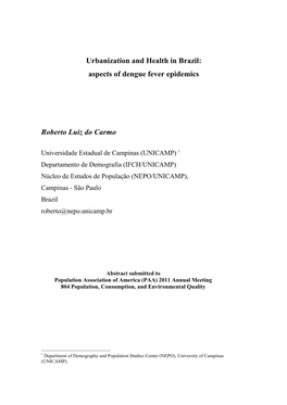 Urbanization and Health in Brazil: Aspects of Dengue Fever Epidemics