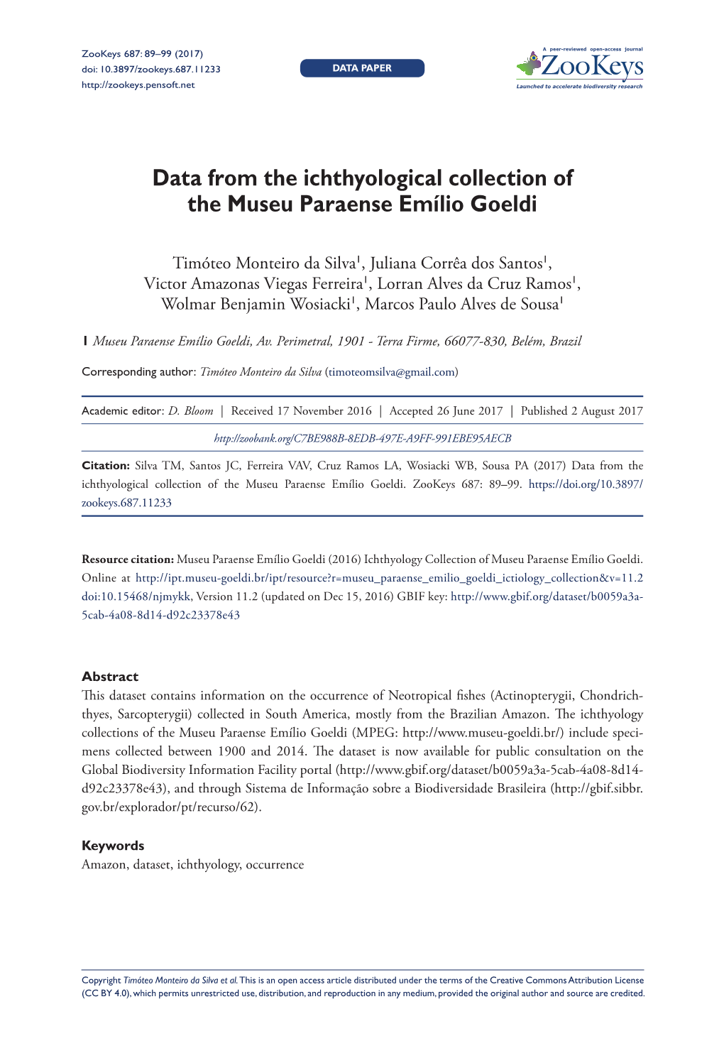 Data from the Ichthyological Collection of the Museu Paraense Emílio Goeldi