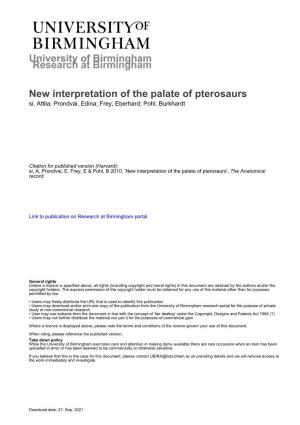 New Interpretation of the Palate of Pterosaurs Si, Attila; Prondvai, Edina; Frey, Eberhard; Pohl, Burkhardt