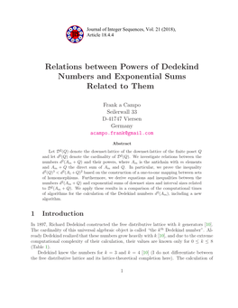 Relations Between Powers of Dedekind Numbers and Exponential Sums Related to Them